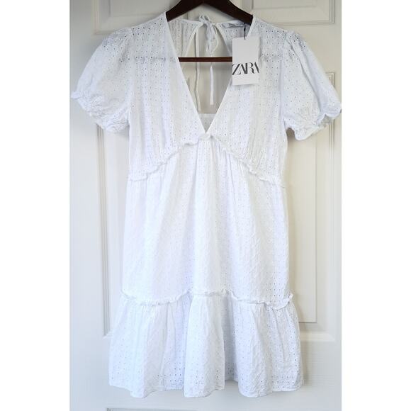 Zara White Eyelet Mini Sundress S cotton lined prairie cottagecore boho ruffles - Picture 1 of 12